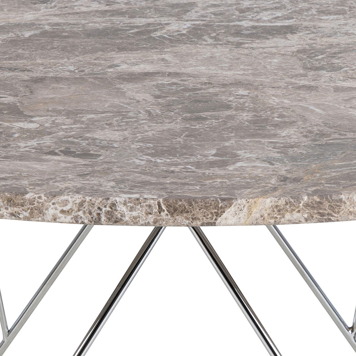 Marble Coffee Table Round With Chromed Steel Wire Base - Prunus
