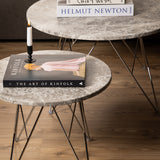 Marble Coffee Table Round With Chromed Steel Wire Base - Prunus