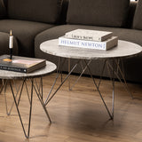 Marble Coffee Table Round With Chromed Steel Wire Base - Prunus