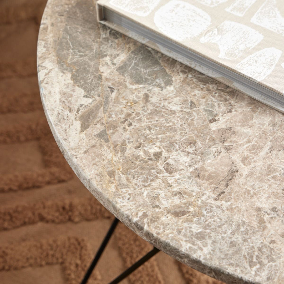 Marble Coffee Table Round With Matt Black Coated Steel Base - Prunus