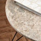 Marble Coffee Table Round With Matt Black Coated Steel Base - Prunus
