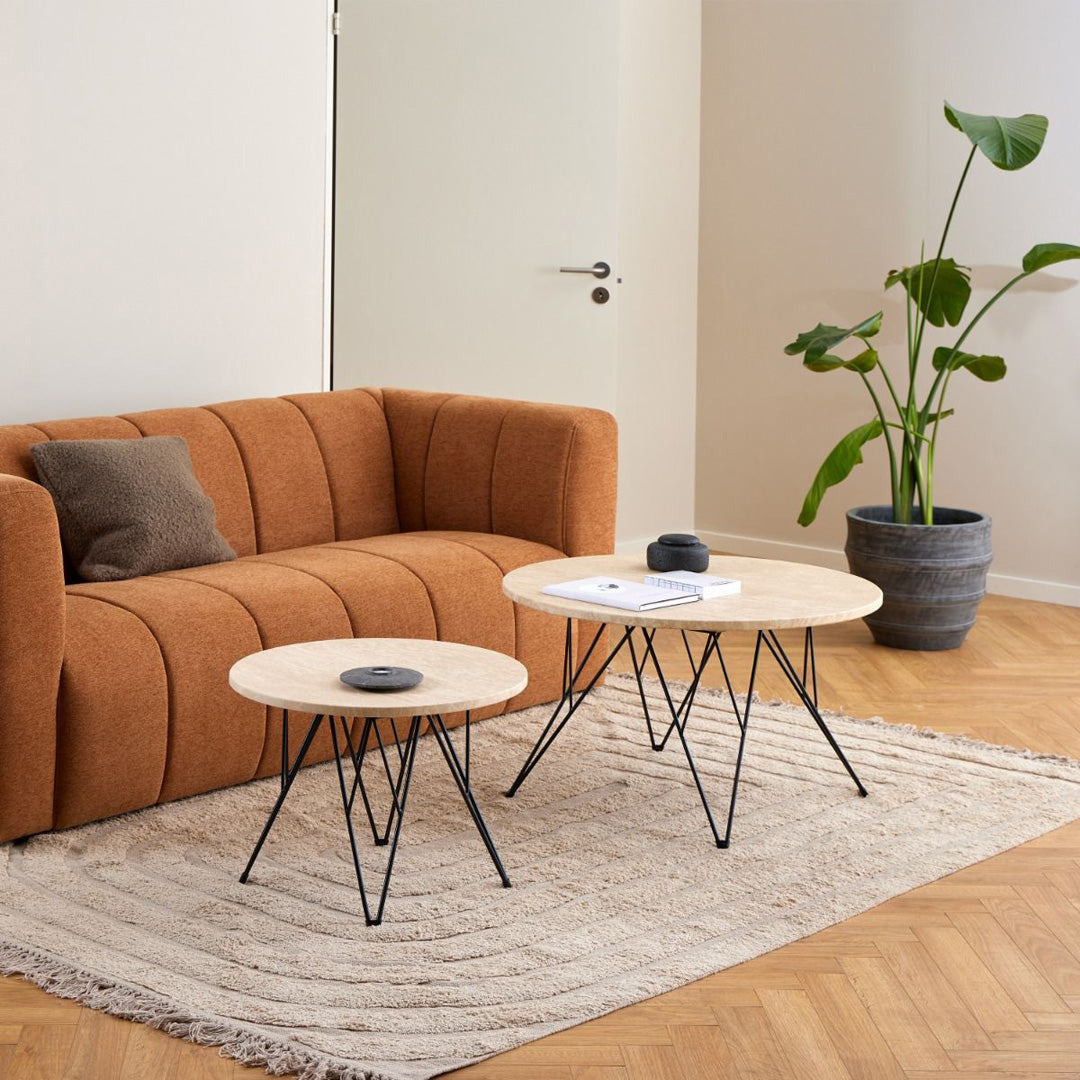 Marble Coffee Table Round With Matt Black Coated Steel Base - Prunus