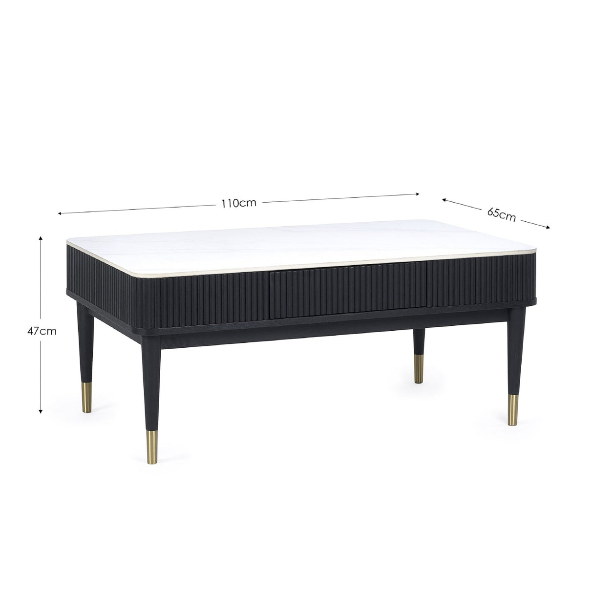 Marble Coffee Table With 2 Drawers - Louis