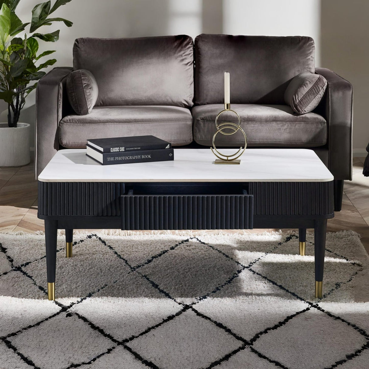 Marble Coffee Table With 2 Drawers - Louis