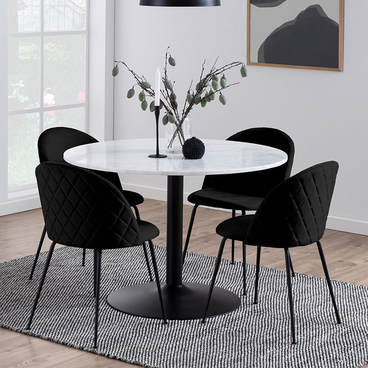 Marble Dining Table for 4 People Round With Black Base- Tarifa