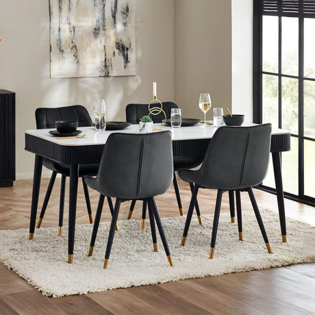 Marble Dining Table for 6 People With 2 Drawers - Louis