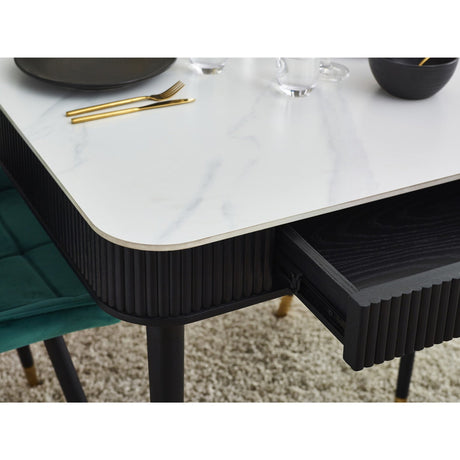 Marble Dining Table for 6 People With 2 Drawers - Louis
