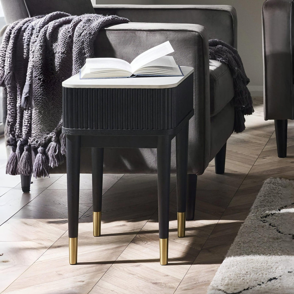 Marble Lamp Table With 1 Drawer - Louis