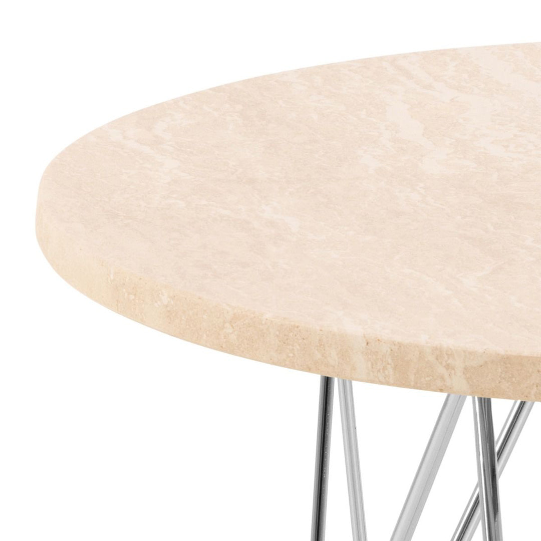 Marble Side Table Round With Chrome Coated Steel Base - Prunus