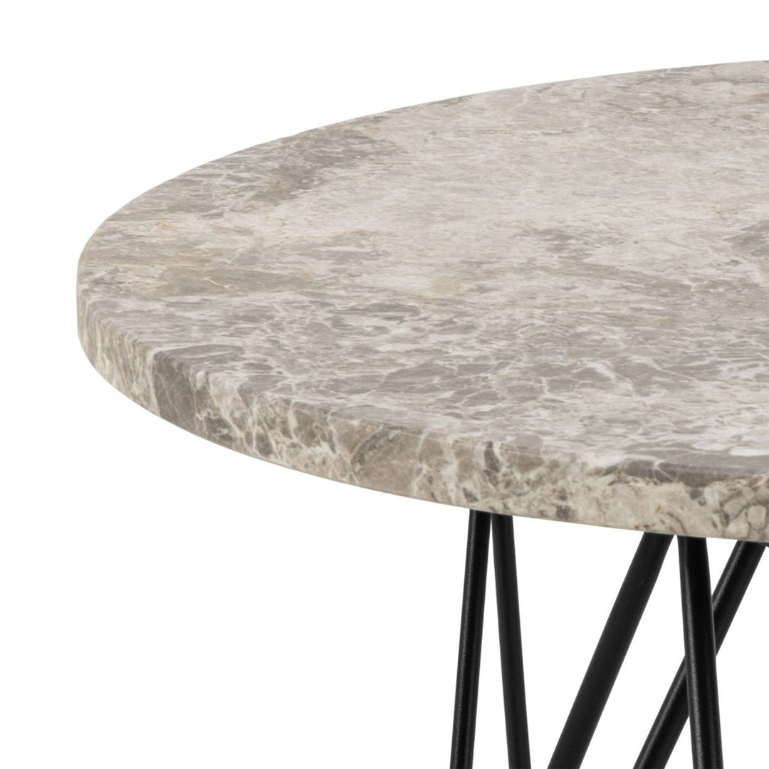 Marble Side Table Round With Matt Black Coated Steel Base - Prunus