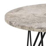 Marble Side Table Round With Matt Black Coated Steel Base - Prunus