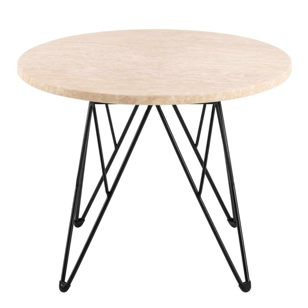 Marble Side Table Round With Matt Black Coated Steel Base - Prunus