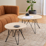 Marble Side Table Round With Matt Black Coated Steel Base - Prunus