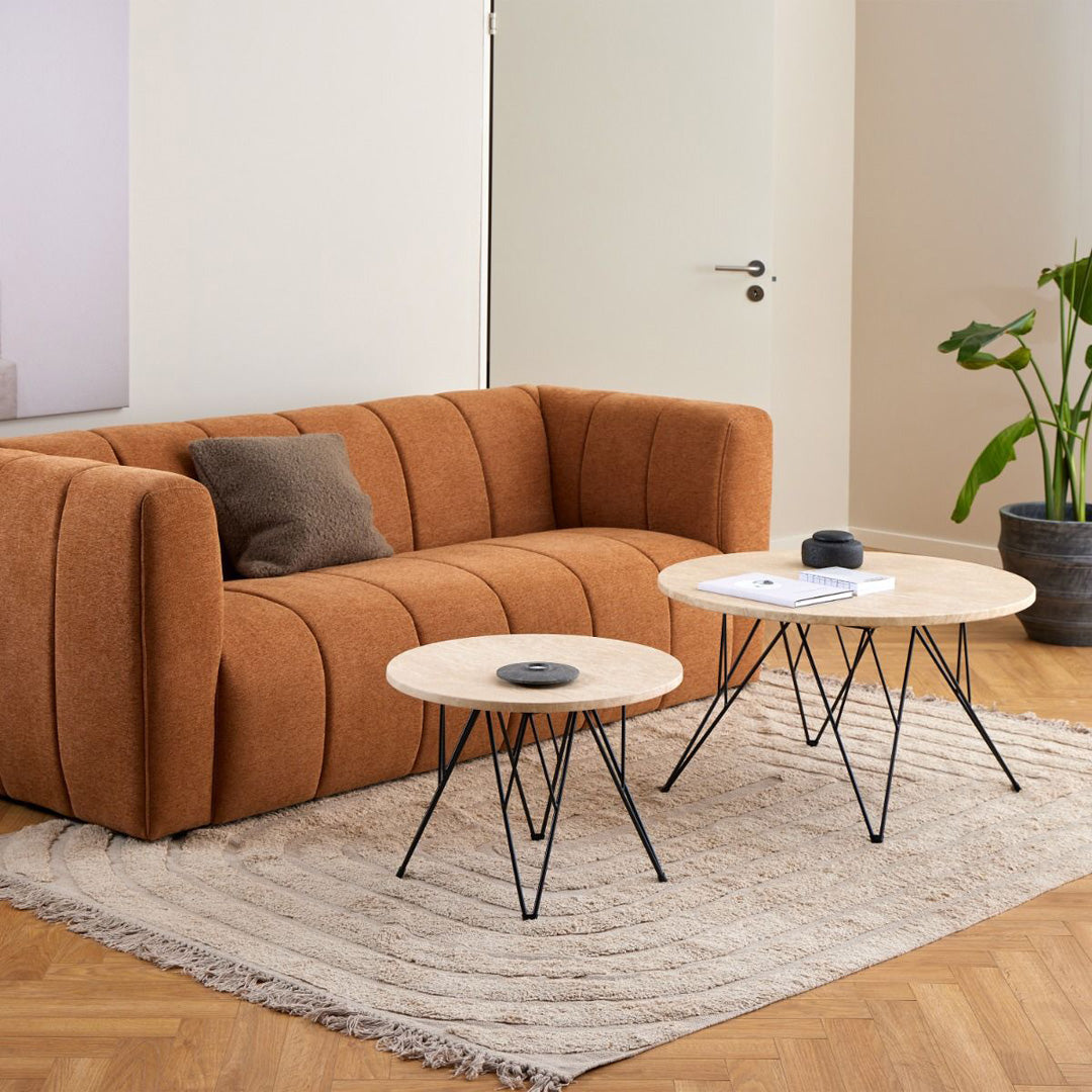 Marble Side Table Round With Matt Black Coated Steel Base - Prunus