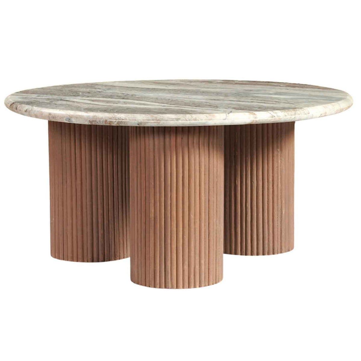 Marble Top Coffee Table 80cm Wide Round With Wooden Base - Ashford