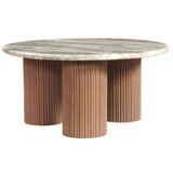 Marble Top Coffee Table 80cm Wide Round With Wooden Base - Ashford