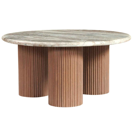 Marble Top Coffee Table 80cm Wide Round With Wooden Base - Ashford