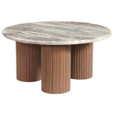 Marble Top Coffee Table 80cm Wide Round With Wooden Base - Ashford