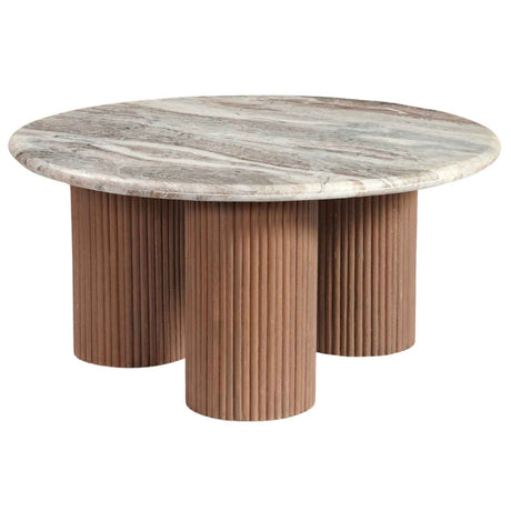 Marble Top Coffee Table 80cm Wide Round With Wooden Base - Ashford