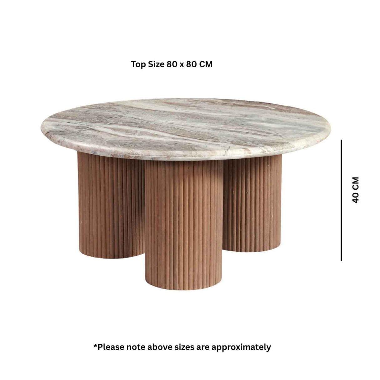 Marble Top Coffee Table 80cm Wide Round With Wooden Base - Ashford