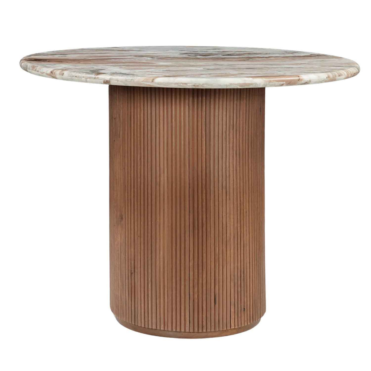 Marble Top Dining Table 100cm Wide Round With Wooden Base for 4 People - Ashford