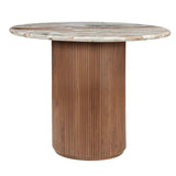 Marble Top Dining Table 100cm Wide Round With Wooden Base for 4 People - Ashford