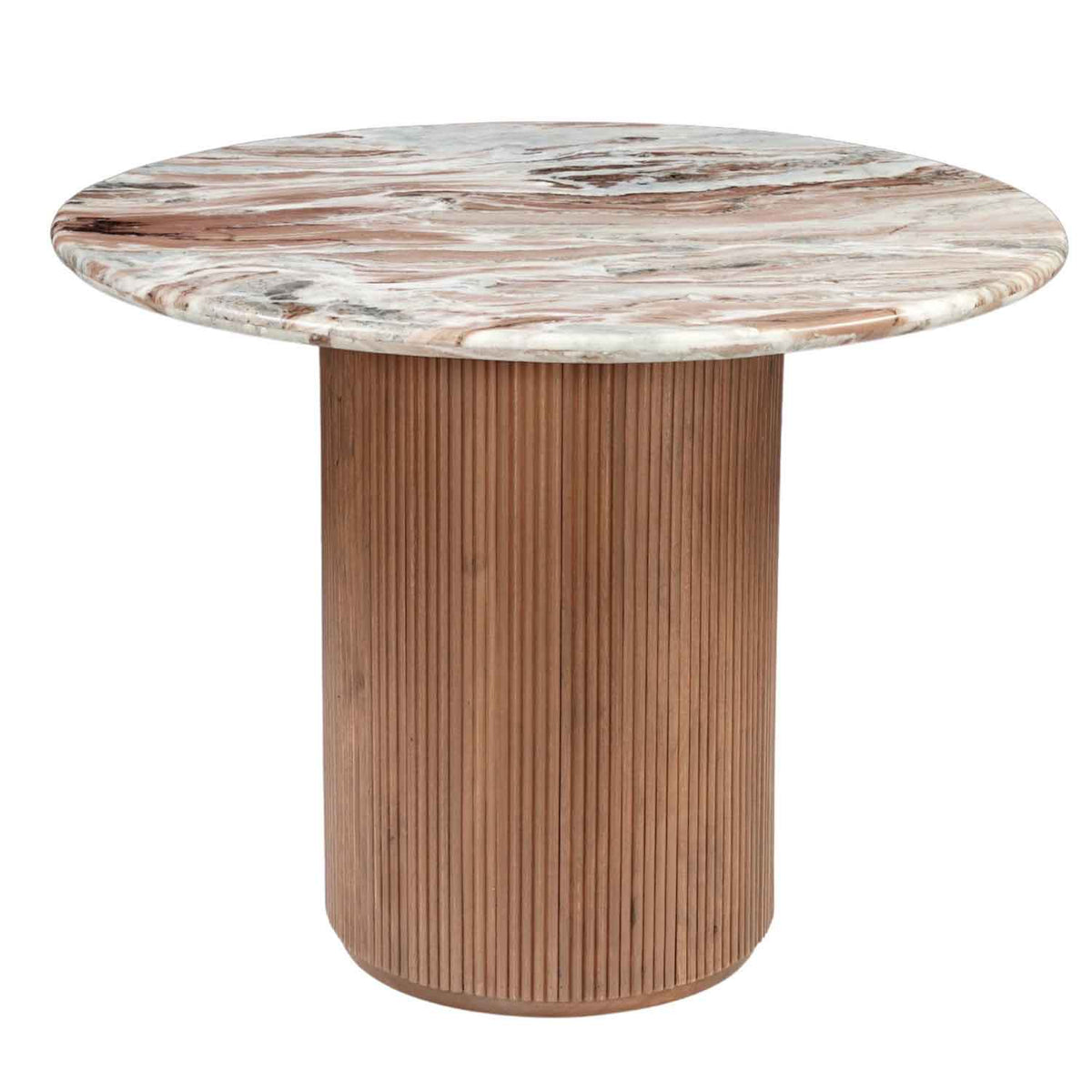 Marble Top Dining Table 100cm Wide Round With Wooden Base for 4 People - Ashford