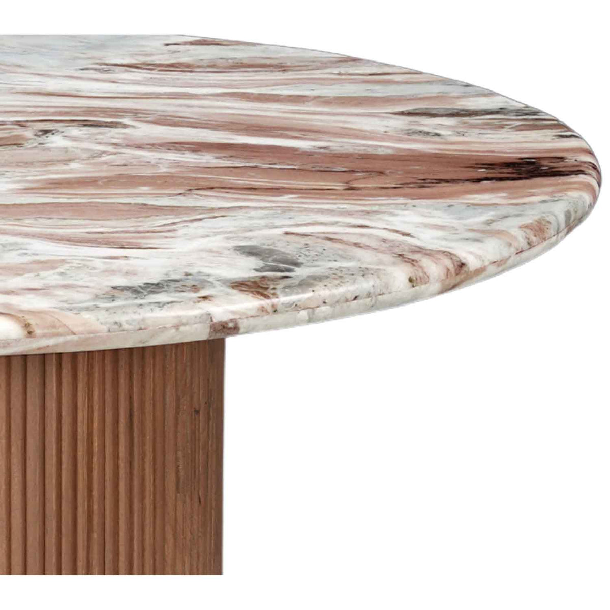 Marble Top Dining Table 100cm Wide Round With Wooden Base for 4 People - Ashford