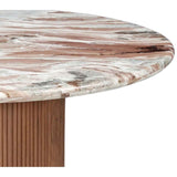 Marble Top Dining Table 100cm Wide Round With Wooden Base for 4 People - Ashford