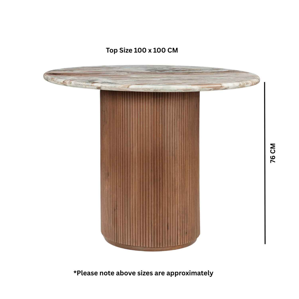 Marble Top Dining Table 100cm Wide Round With Wooden Base for 4 People - Ashford