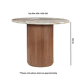 Marble Top Dining Table 100cm Wide Round With Wooden Base for 4 People - Ashford