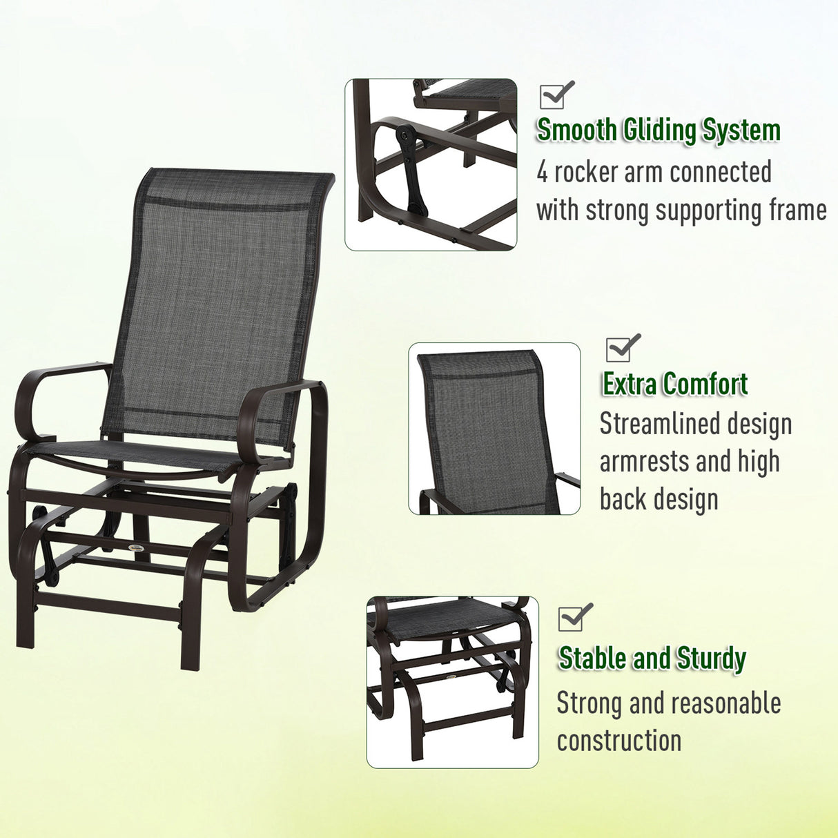 Mesh Fabric  3 Pieces Garden Gliding Chair Set With Glass Top Coffee Table - Velmora