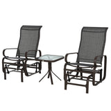 Mesh Fabric  3 Pieces Garden Gliding Chair Set With Glass Top Coffee Table - Velmora