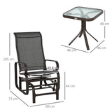 Mesh Fabric  3 Pieces Garden Gliding Chair Set With Glass Top Coffee Table - Velmora