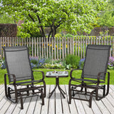 Mesh Fabric  3 Pieces Garden Gliding Chair Set With Glass Top Coffee Table - Velmora
