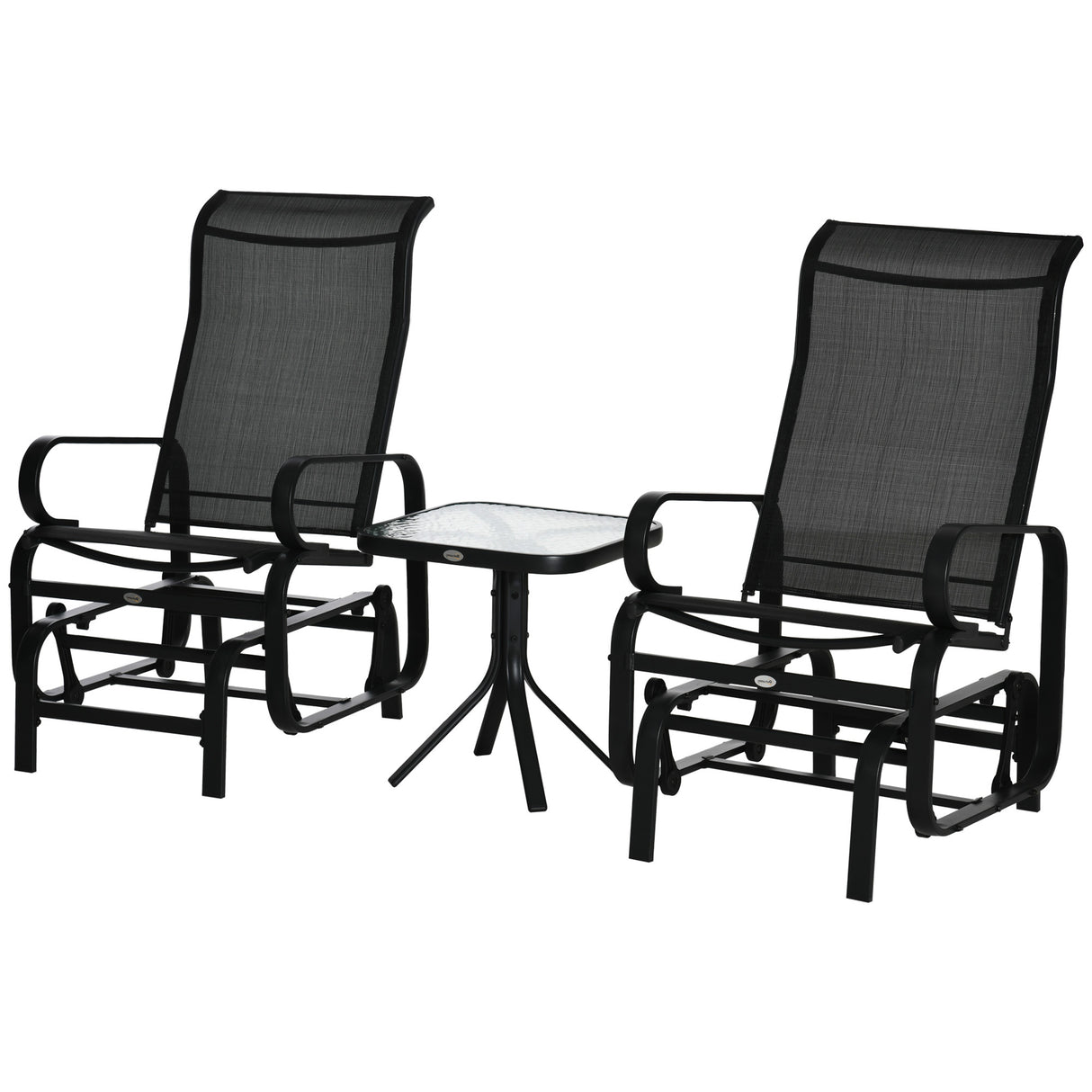 Mesh Fabric  3 Pieces Garden Gliding Chair Set With Glass Top Coffee Table - Velmora