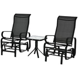 Mesh Fabric  3 Pieces Garden Gliding Chair Set With Glass Top Coffee Table - Velmora