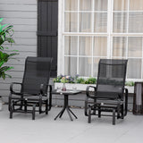 Mesh Fabric  3 Pieces Garden Gliding Chair Set With Glass Top Coffee Table - Velmora