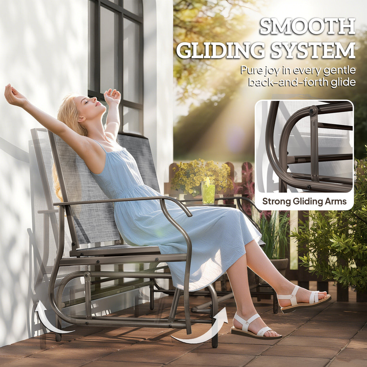 Mesh Fabric 2 Seater Glider Garden Bench - Velmora