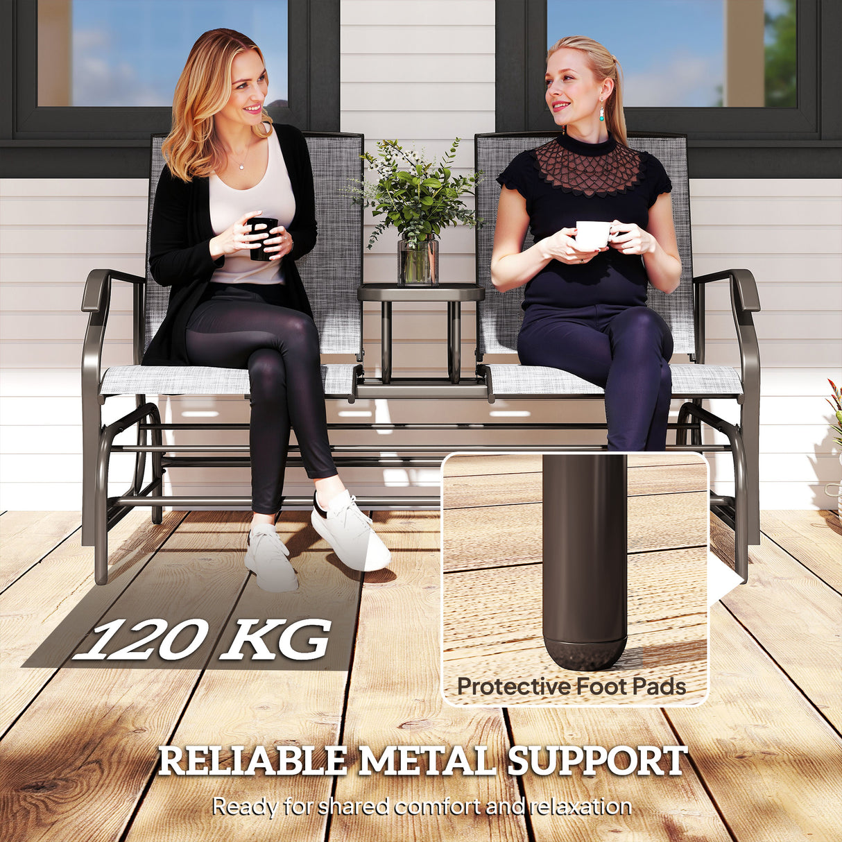Mesh Fabric 2 Seater Glider Garden Bench - Velmora