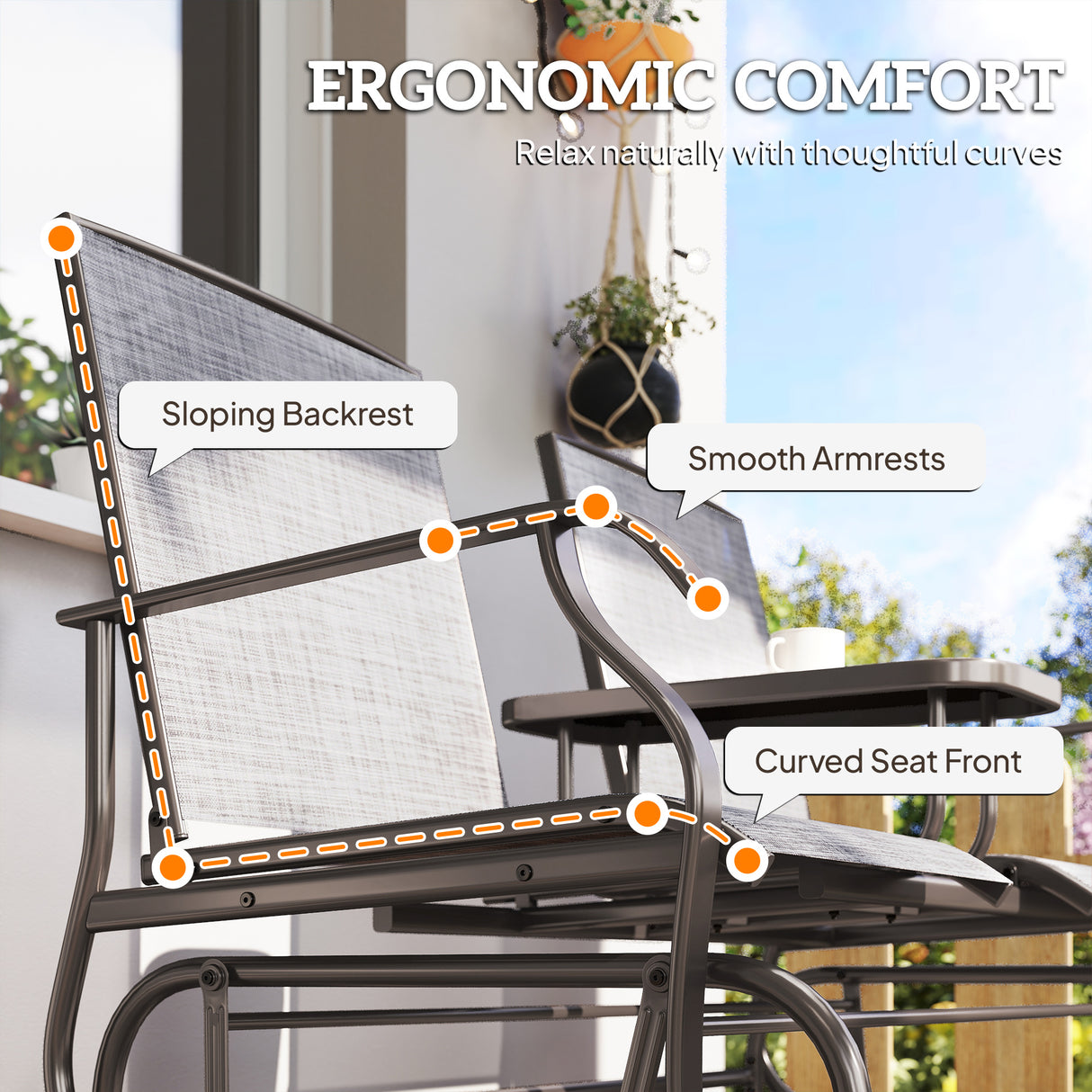 Mesh Fabric 2 Seater Glider Garden Bench - Velmora
