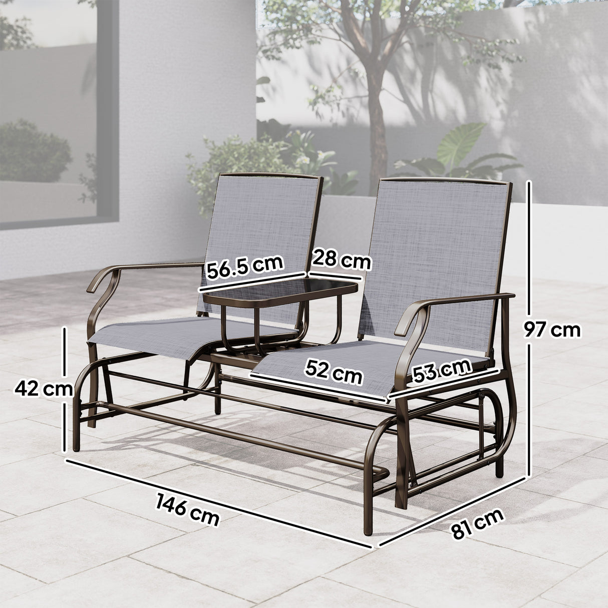 Mesh Fabric 2 Seater Glider Garden Bench - Velmora