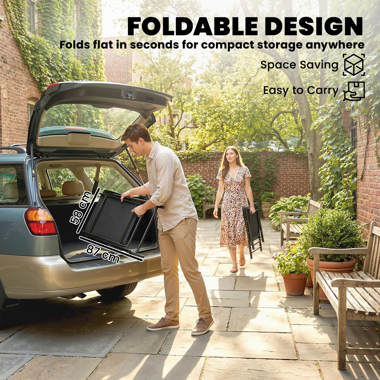 Mesh Fabric Folding Garden Chairs in Set of 2 - Velmora
