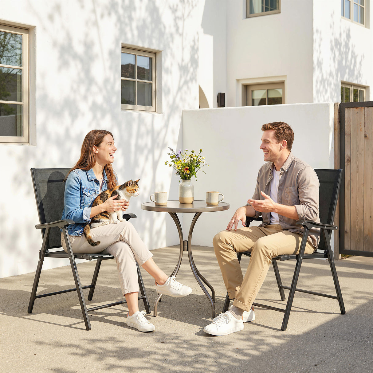 Mesh Fabric Folding Garden Chairs in Set of 2 - Velmora
