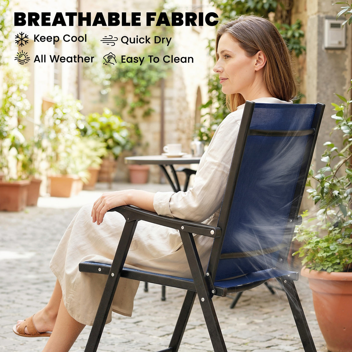 Mesh Fabric Folding Garden Chairs in Set of 2 - Velmora