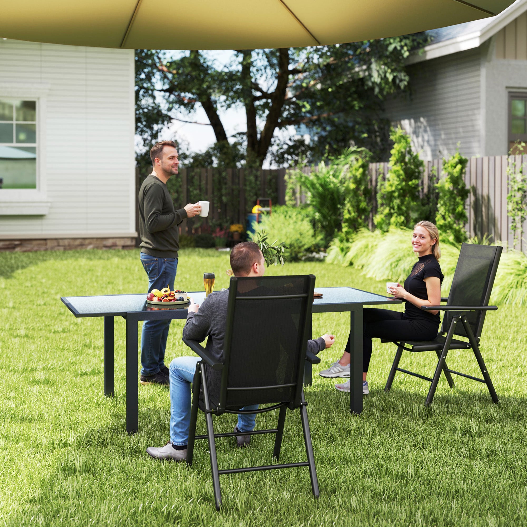 Mesh Fabric Folding Garden Chairs in Set of 2 With Armrests for Balcony - Velmora