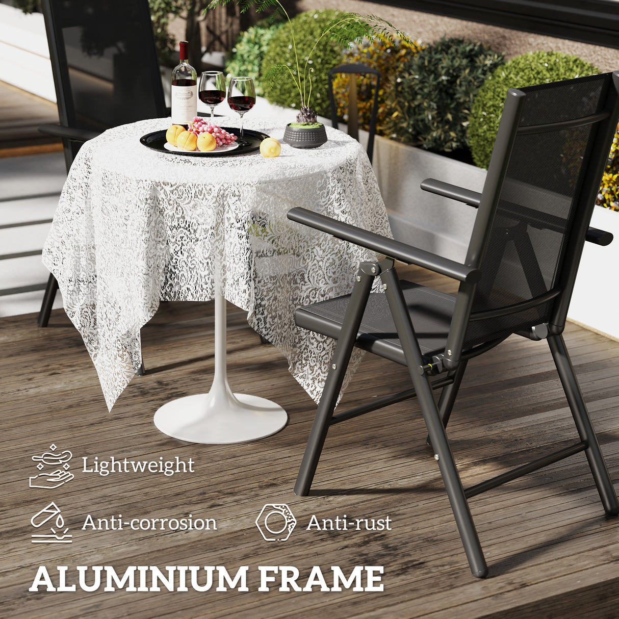 Mesh Fabric Folding Garden Chairs in Set of 2 With Armrests for Balcony - Velmora