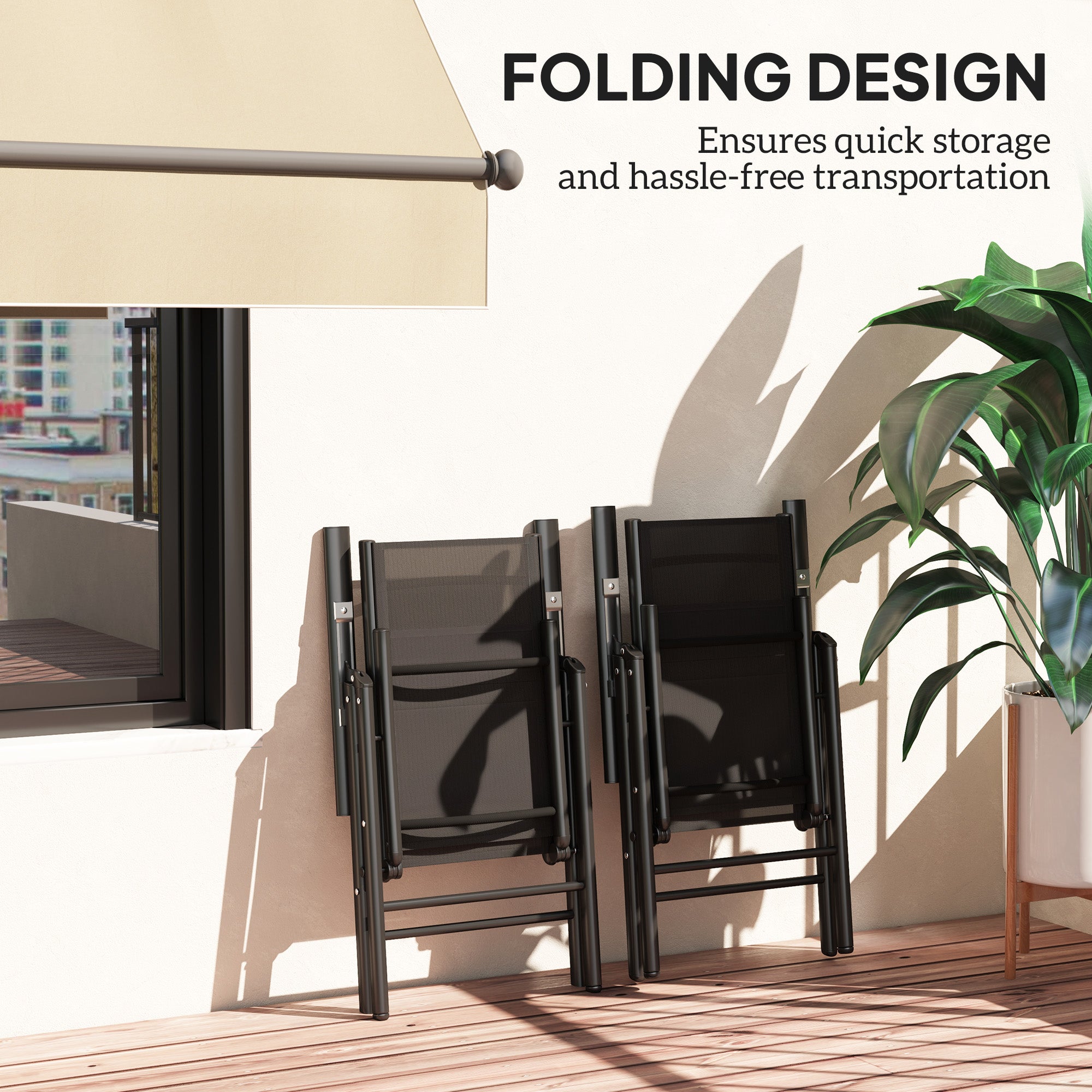 Mesh Fabric Folding Garden Chairs in Set of 2 With Armrests for Balcony - Velmora