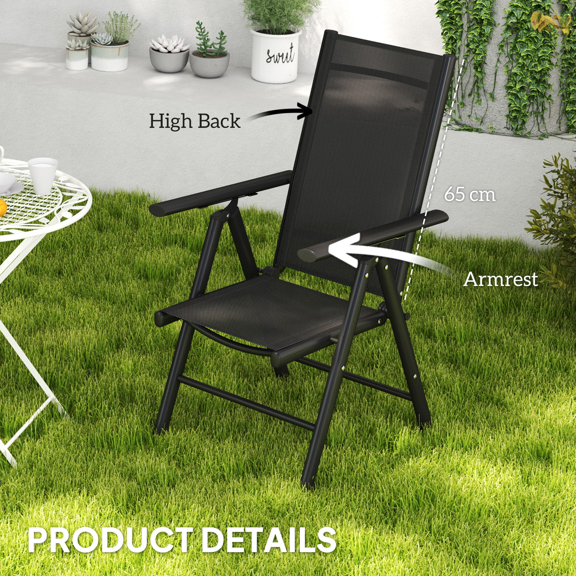 Mesh Fabric Folding Garden Chairs in Set of 2 With Armrests for Balcony - Velmora