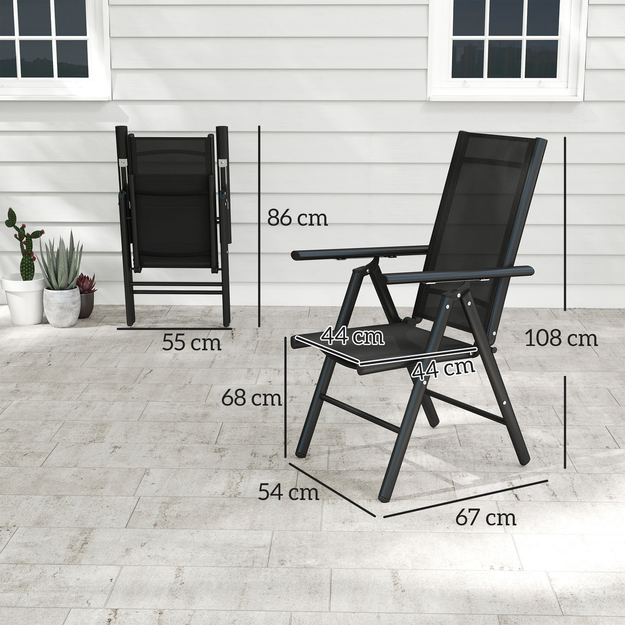 Mesh Fabric Folding Garden Chairs in Set of 2 With Armrests for Balcony - Velmora